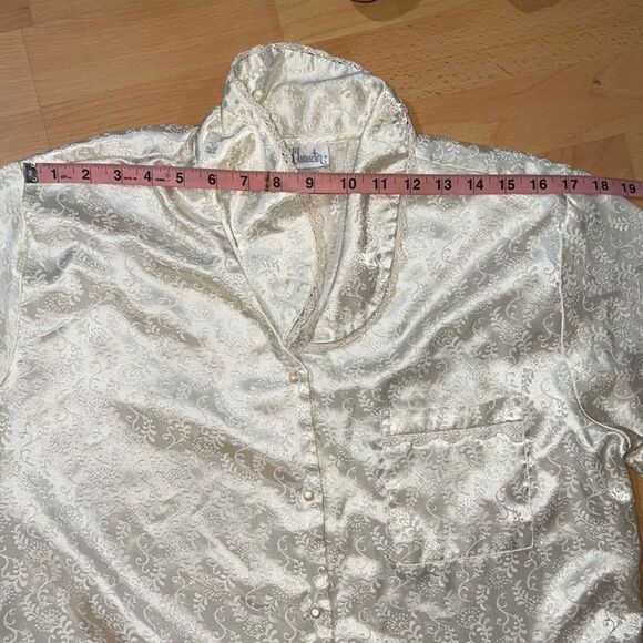 Vintage Character Matching Ivory Pajama Set Long Sleeve Button Down With Pants S - Picture 10 of 16